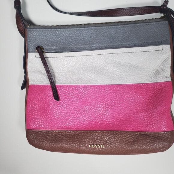 Fossil Women's Crossbody Purse Medium Leather Reversible Colorblock or Brown - Picture 2 of 13